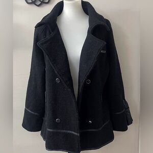 Al Wissam black wool double-breasted pea coat designer work classic